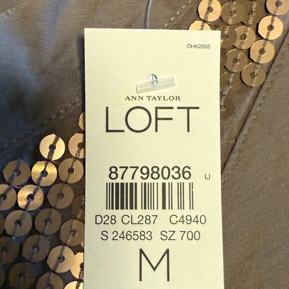 Loft Taupe Sleeveless Sequin Front Blouse - Medium - Picture 7 of 8